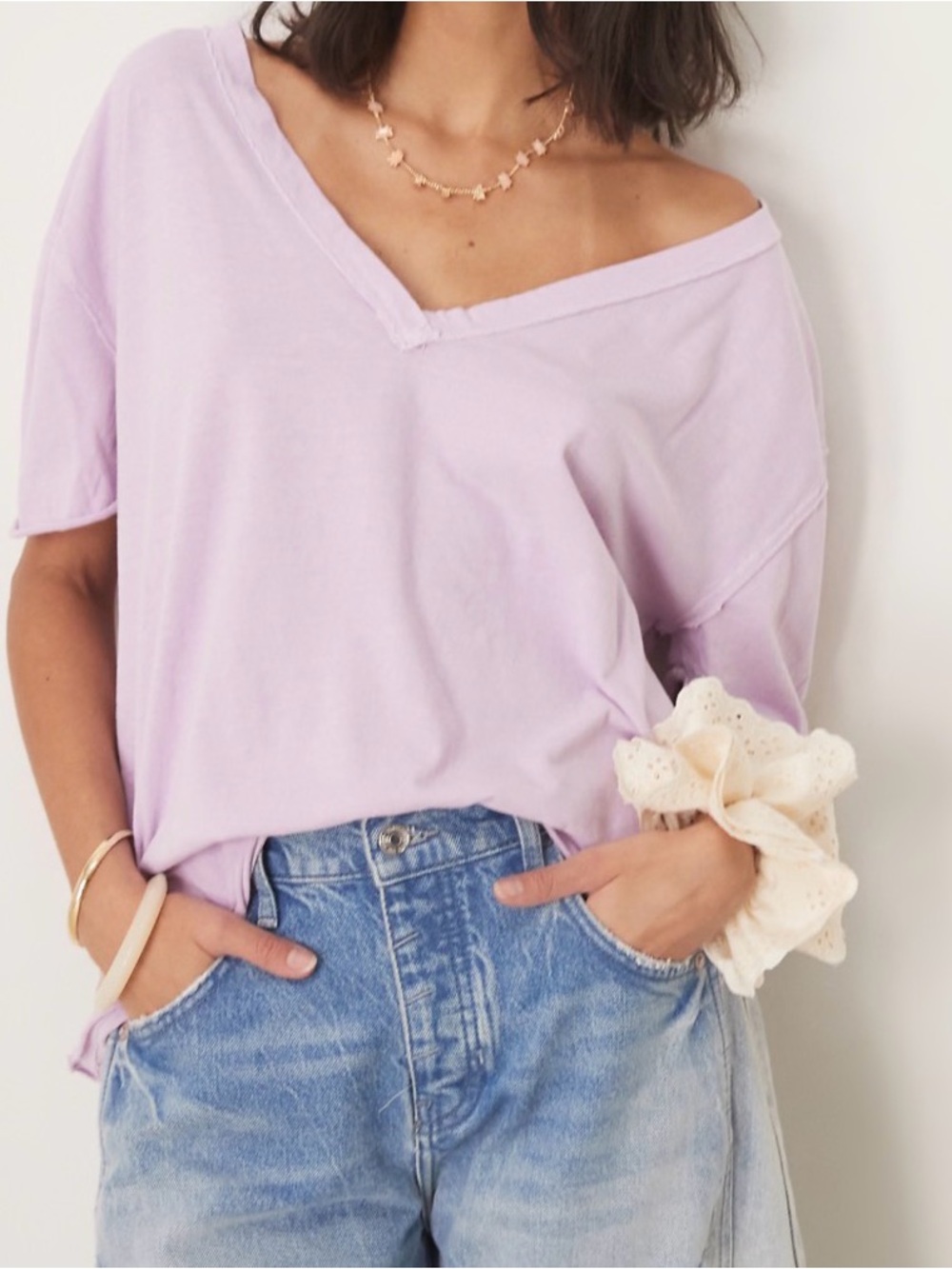 We The Free Lavender V-Neck Nina Short Sleeve Tee - Picture 5 of 7